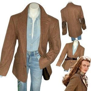 c l a s s i c :: Oversized Herringbone Leather Elbow Patch Wool Blazer